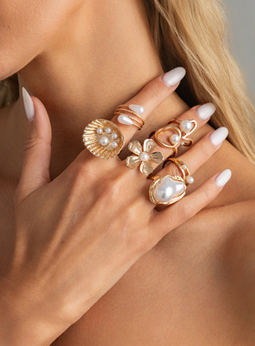 欧美跨境气质花朵巴洛克珍珠开口