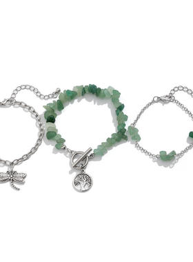 欧美跨境复古民族蜻蜓星形吊坠手链碎石田园多层套装饰品首饰配饰