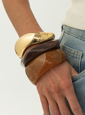 欧美跨境美拉德复古切面几何手镯