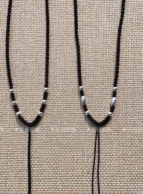 纯银珠珠手编手工编织项链绳可调节平安锁吊坠搭配手编黑红绳挂绳