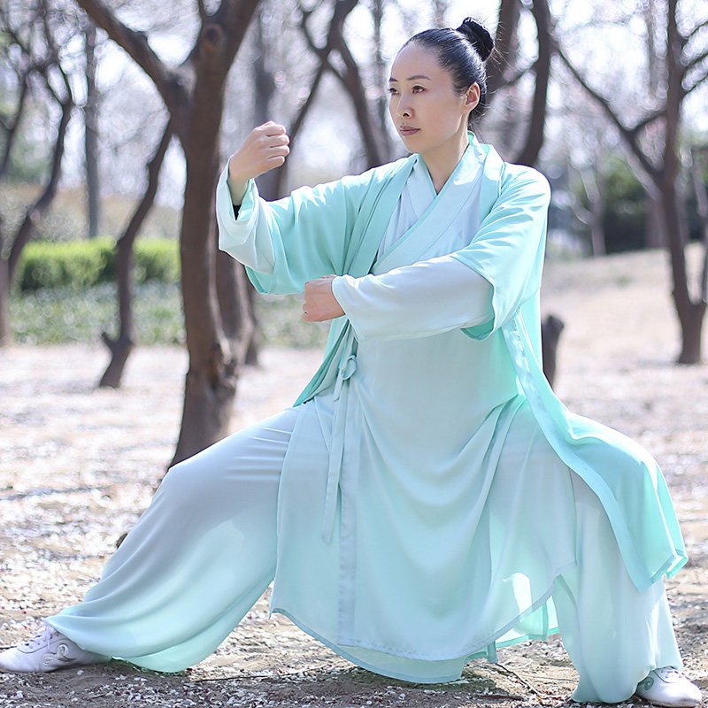 马蕾太极服女春夏新款加长汉服版型太极表演服道士服气功服太极道_虎窝淘