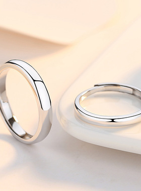金宏宇s925纯银韩版简约素圈戒指简爱情侣对戒开口可调节指环批发