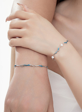 金宏宇S925纯银海浪情侣手链小众设计简约手饰品时尚个性珐琅手串