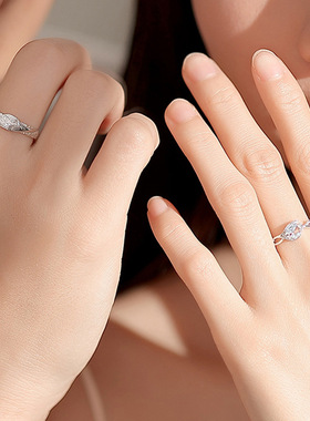 原创鱼尾情侣对戒925纯银韩版ins小清新小众设计锆石戒指开口指环