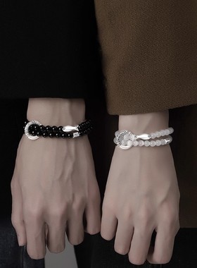 999纯银好运锦鲤情侣手串新中式叠戴黑曜石手链定情信物礼物代发