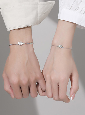 韩版设计同心结情侣手链一对小众爱心手环纯银简约浪漫情人节礼物