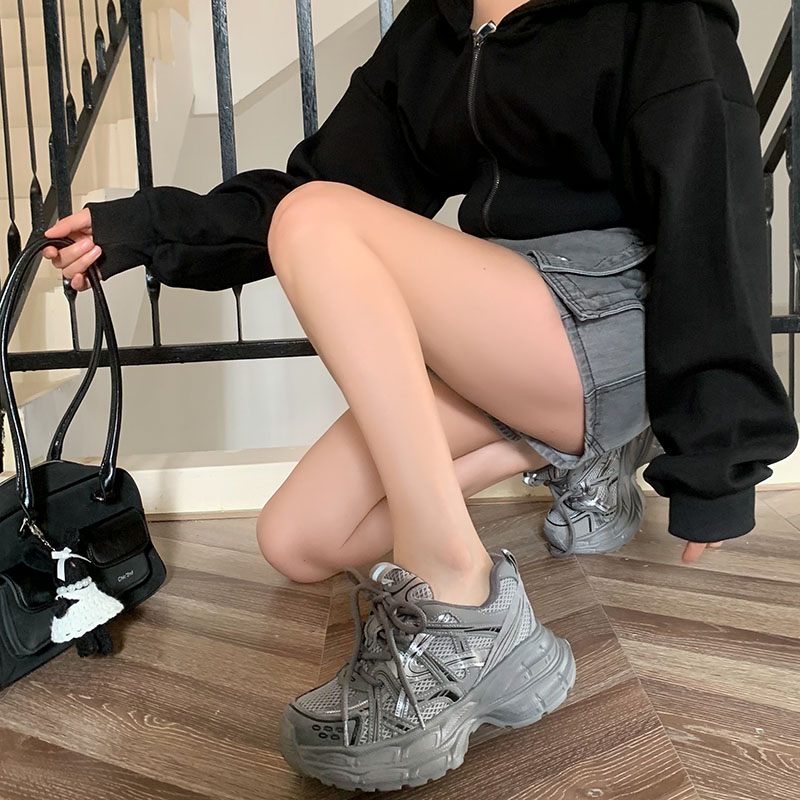 小个子8cm完全隐形 休闲鞋增高厚底松糕鞋老爹鞋女轻便软底超轻 - 图1