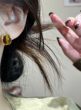 925银针美拉德色系虎眼石耳钉女