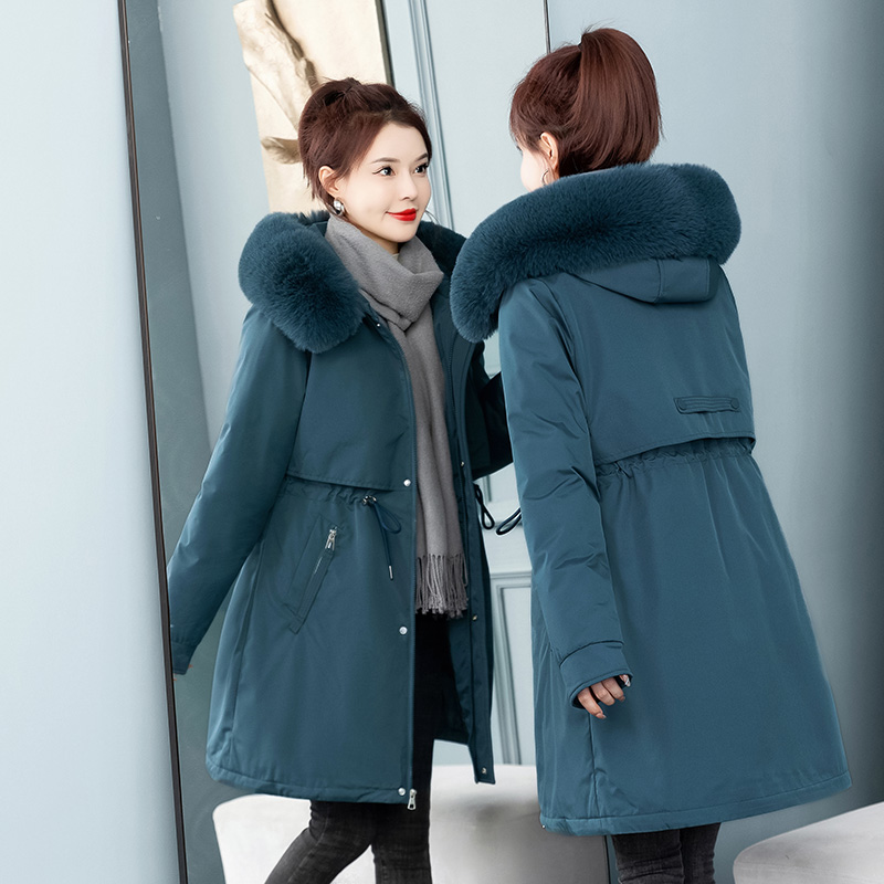 派克服2023年新款女韩版中长款棉衣棉服冬季加绒棉袄大毛领外套
