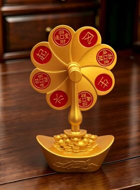 招财进宝摇钱树红油风车转转龙凤元宝桌面创意摆件金属工艺小礼物