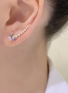 超仙紫色锆石蝴蝶耳排耳环女