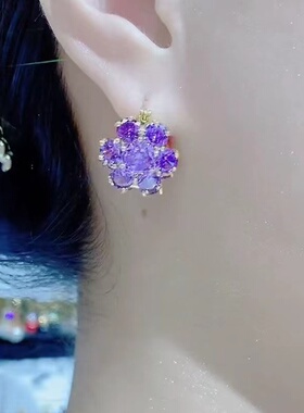 高级感紫色水晶耳扣双面锆石
