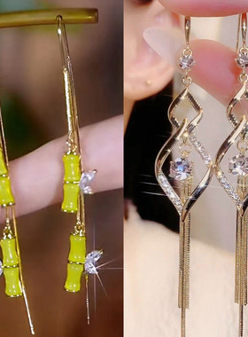 绿色竹节耳线女防丢设计