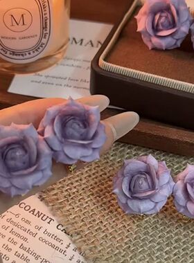 紫色蔷薇山茶花耳钉花朵