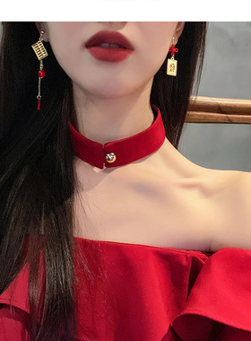 恭喜发财韩国潮原创文字耳环女银针耳钉气质百搭红色新年喜庆耳饰