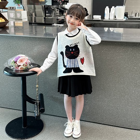 女童背心秋季外穿2025年洋气小女孩马甲毛衣儿童套头针织衫春秋款