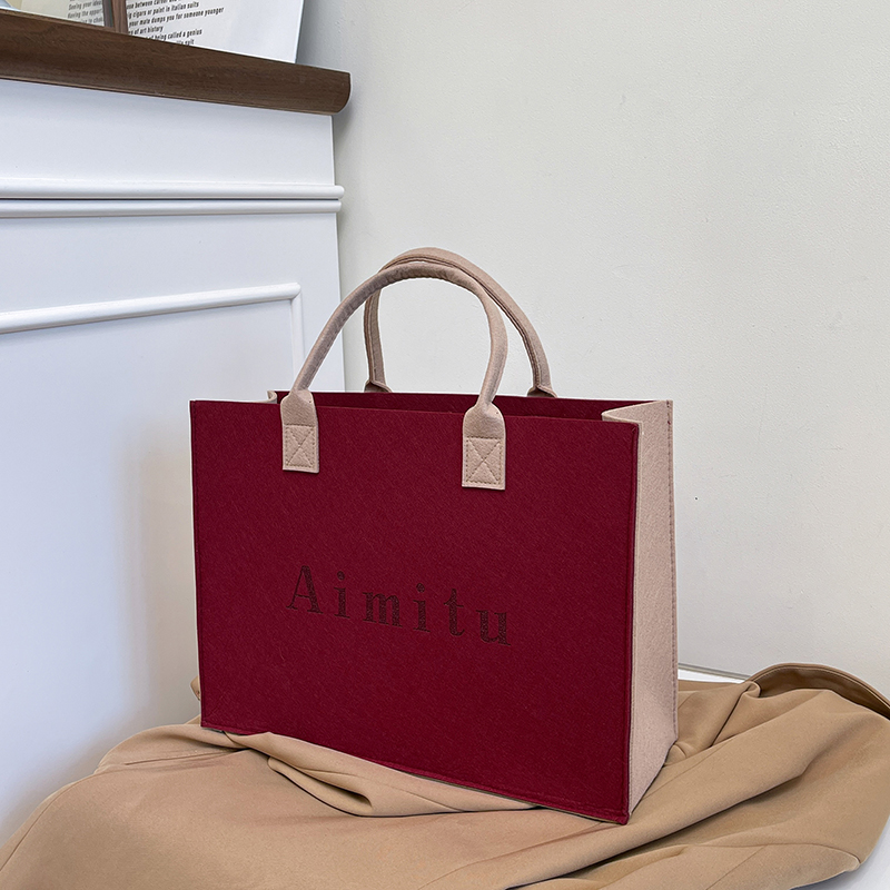 新款毛毡包购物袋定制logo大容量单肩通勤收纳袋时尚百搭手提袋女 - 图2