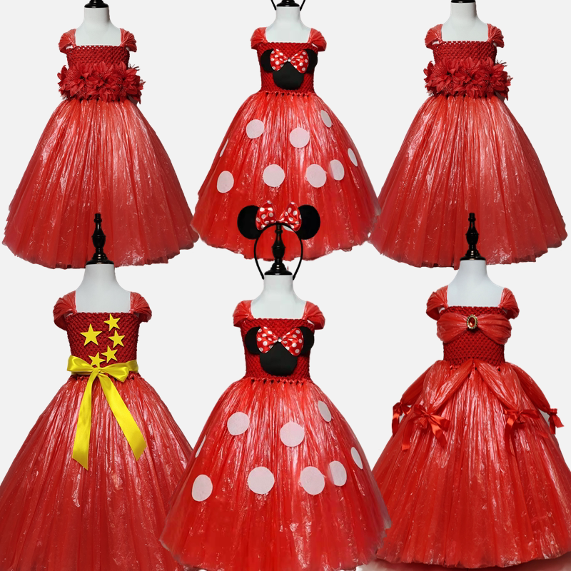 女孩装意手工材创环保时料秀儿童衣服公主裙亲子幼儿走秀演出