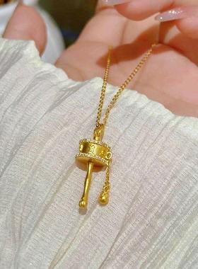 金色拨浪鼓吊坠高端个性项链