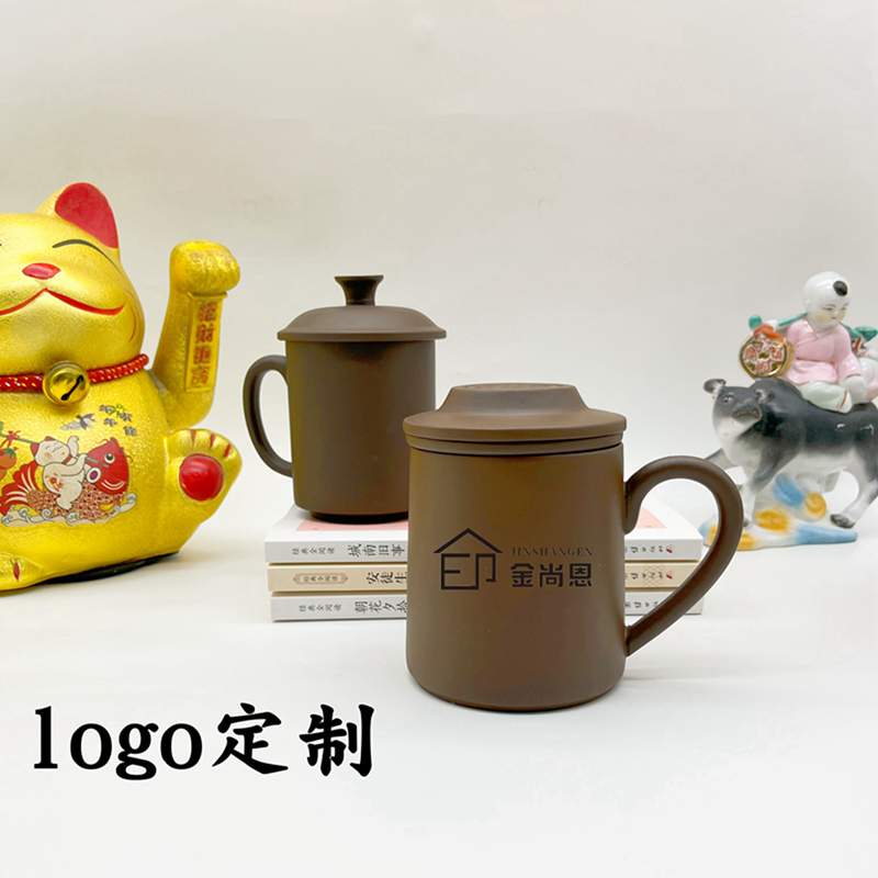 宜兴紫砂杯茶杯家用陶瓷喝茶过滤带把带盖泡茶杯男大容量水杯定制-图2