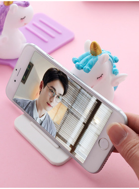 日系可爱粉色少女心懒人桌面手机支架粉色可爱独角兽小马懒人支架