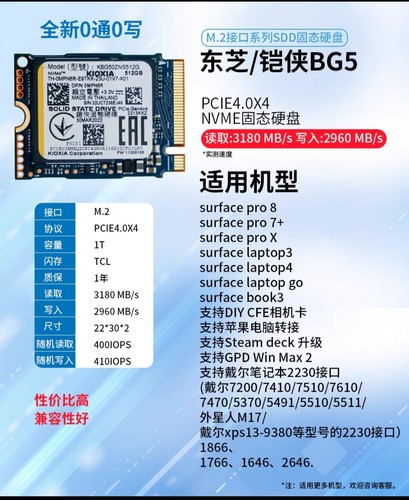 戴尔原装2230固态硬盘东芝BG5/BG6西数SN740三星B9C1海力士PVC10 - 图0