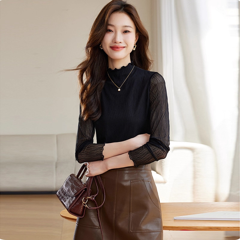 白色蕾丝内搭加绒加厚半高领打底衫女2025年秋冬季新款木耳边上衣,淘宝优惠券,粉丝福利购,淘宝优惠卷