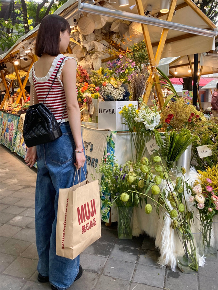 复古港风红白条纹针织小吊带背心女夏季设计感别致木耳边纯欲上衣