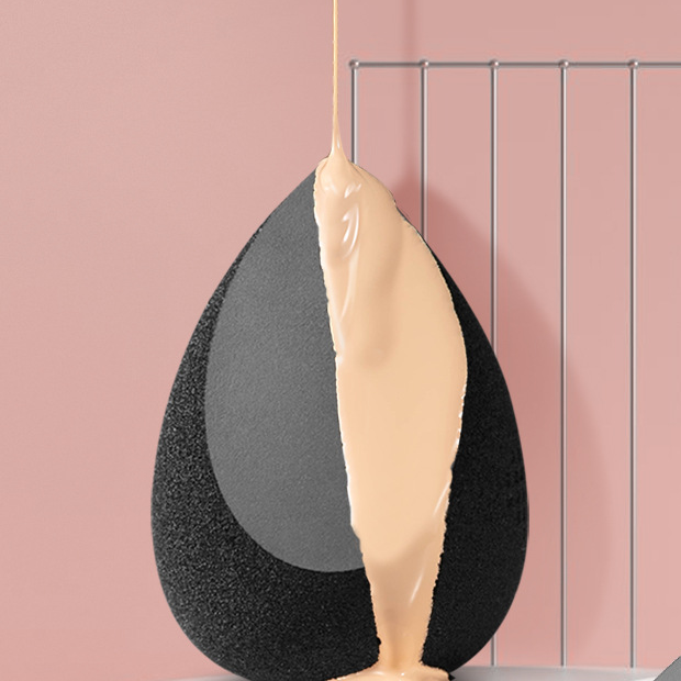 黑色亲水性聚氨酯皮面美妆蛋水滴斜切化妆细腻不卡粉干湿两用粉扑,淘宝优惠券,粉丝福利购,淘宝优惠卷