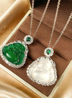 2026新款珠宝吊坠镶嵌绿玉髓佛公项链气质玉坠女式吊坠
