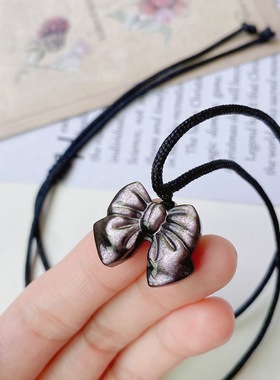 天然黑曜石女蝴蝶结吊坠