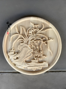 中式东阳木雕梅兰竹菊圆形贴花片
