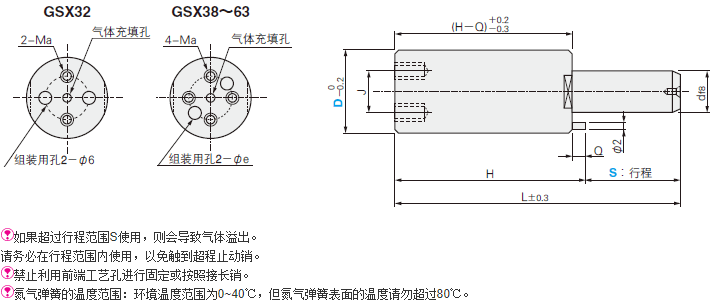 GSX63氮气汽弹簧FULITE模具气弹簧冲压汽弹簧氮气缸-图2