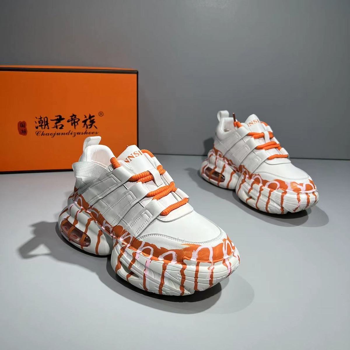 明星同款老爹鞋厚底牛皮松糕底运动鞋女2024新款手绘涂鸦蛋糕鞋