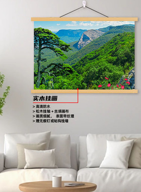 青山草地树林树木绿色护眼客厅办公室背景墙海报自粘贴纸画装饰画