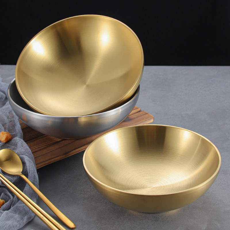 韩式不锈钢拉面碗双层冷面碗金色拌饭碗螺蛳粉碗大汤碗炸酱拌面碗