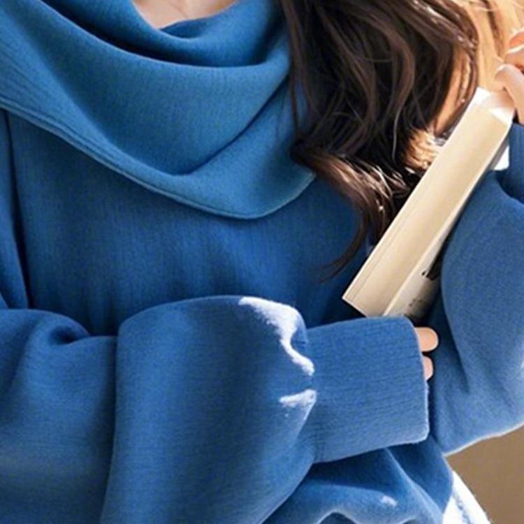 专柜撤回蓝色堆堆领套头卫衣小个子韩系慵懒风时尚洋气高级感上衣 - 图2