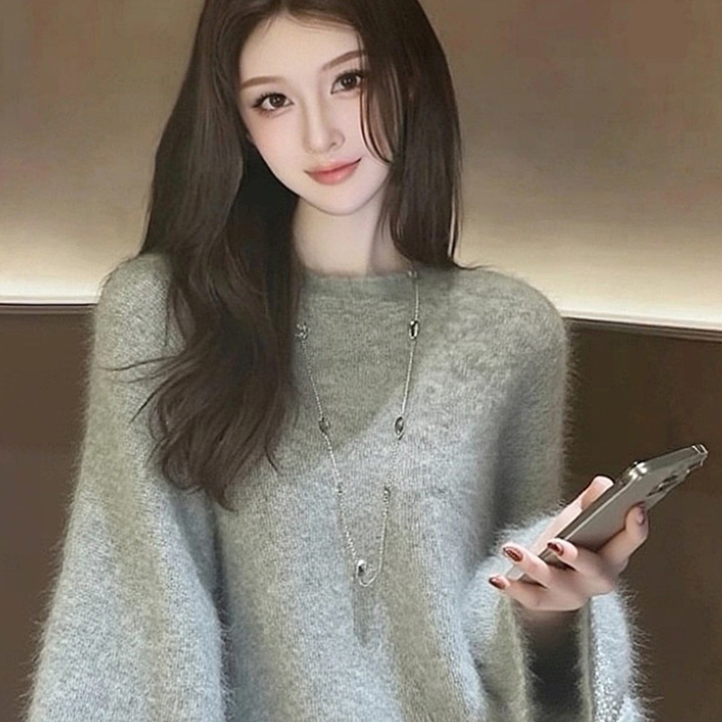 灰色毛绒感针织衫女冬内搭打底高端独特漂亮减龄气质巨好看毛衣厚,淘宝优惠券,粉丝福利购,淘宝优惠卷