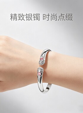 新款时尚通勤手饰足银999.9精工猫爪手镯设计款年轻潮流银镯