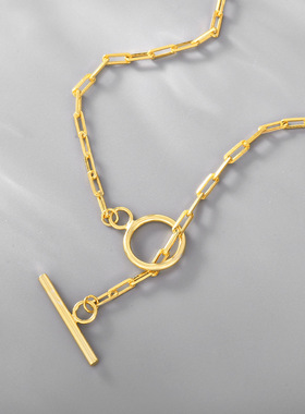 欧美时髦OT扣链条短款锁骨链女S925纯银高级感潮个性嘻哈项链项圈