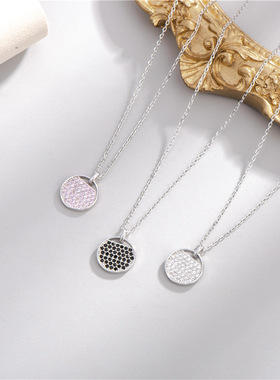 纯银镶钻吊坠圆项链现货