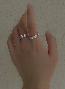 新款韩版S925纯银不规则流线戒指女韩式复古简约肌理感指环银饰品