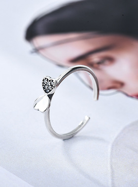 纯银日韩风百搭复古做旧镶钻戒指