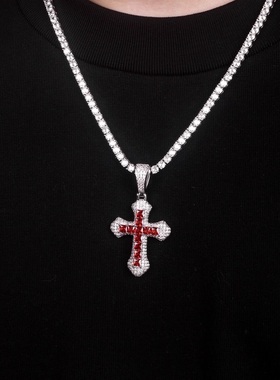 欧美简约镶钻十字项链