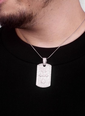 YBSJewelry军牌十字架吊坠满钻镶嵌电镀18k白金