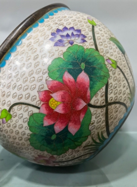 独特收藏景泰蓝白色珐琅彩乾隆年制款百年好合莲花大香炉缸摆件