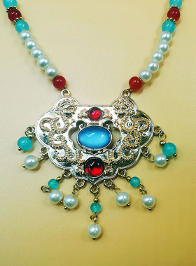 长流苏璎珞仿珍珠平安锁汉服项链