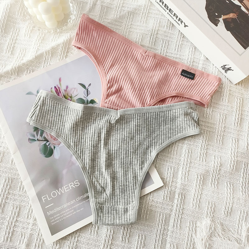 纯色全棉舒适弹力半包臀女生内裤低腰性感简约风透气螺纹棉丁字裤,淘宝优惠券,粉丝福利购,淘宝优惠卷