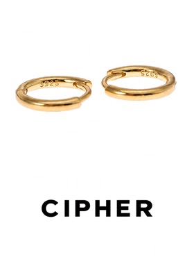 CIPHER 纯银金色小耳环嘻哈男 高品质极简款