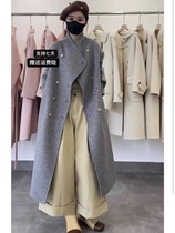 2023 new upright collar gentle grey bifacial cashmere big coat woman with thickened wool coat winter